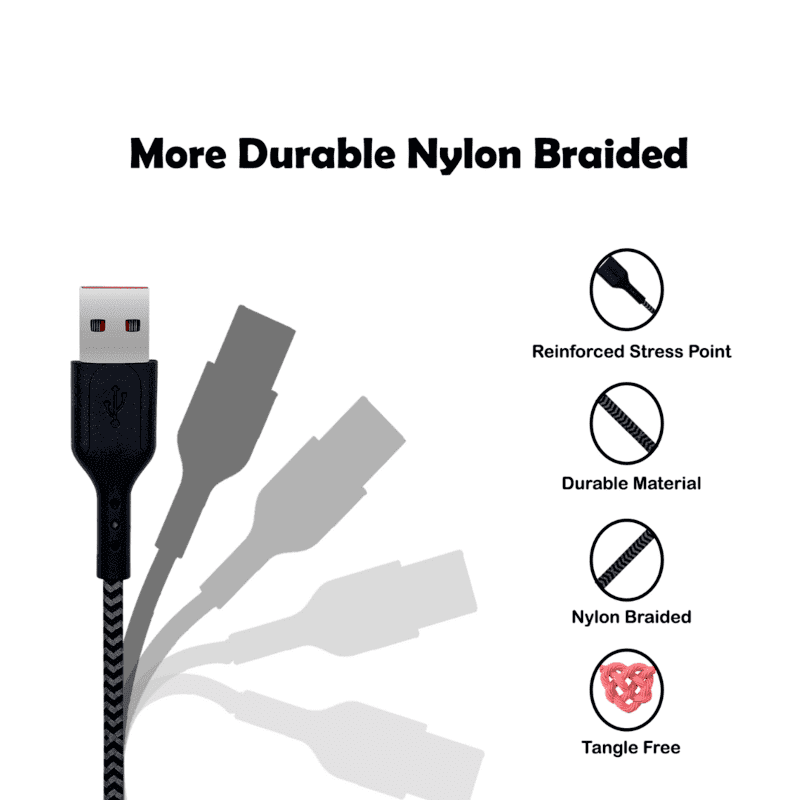 Champion USB to Micro 2.4Amp Data Sync & Charging Cable Braided 1M for all Android & Micro USB Devices