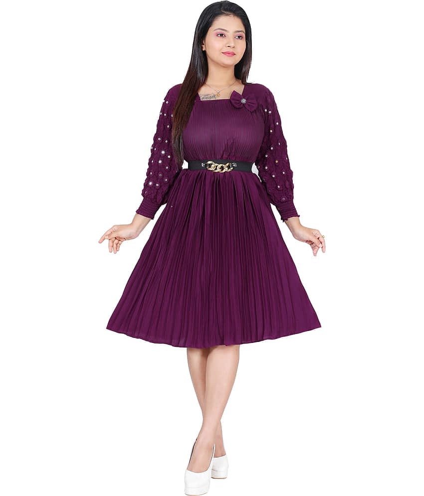 NEWSIFA Women Cotton Blend Embellished Fit & Flare Dress ( Maroon )