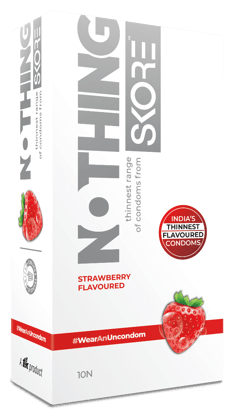 Skore Nothing Thinnest Condom for Men - Strawberry Flavoured - 10Pcs