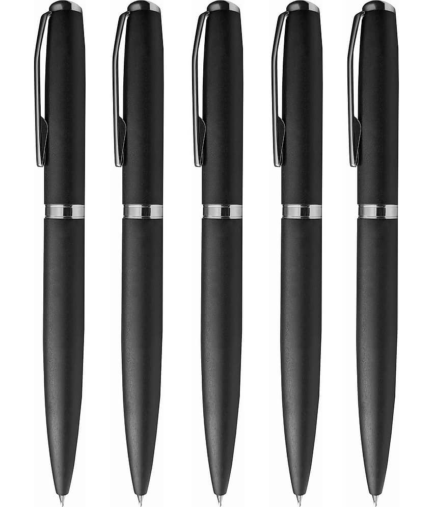 K K CROSI Metal Pen Pack of 5pcs Black Colour Ball Pen  (Pack of 5, Blue Ink)