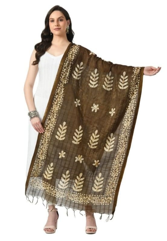 Women's Cotton Printed Dupatta (Mehandi)-PID51260