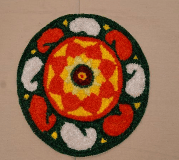 Floral Design Handmade Woolen Rangoli Mat