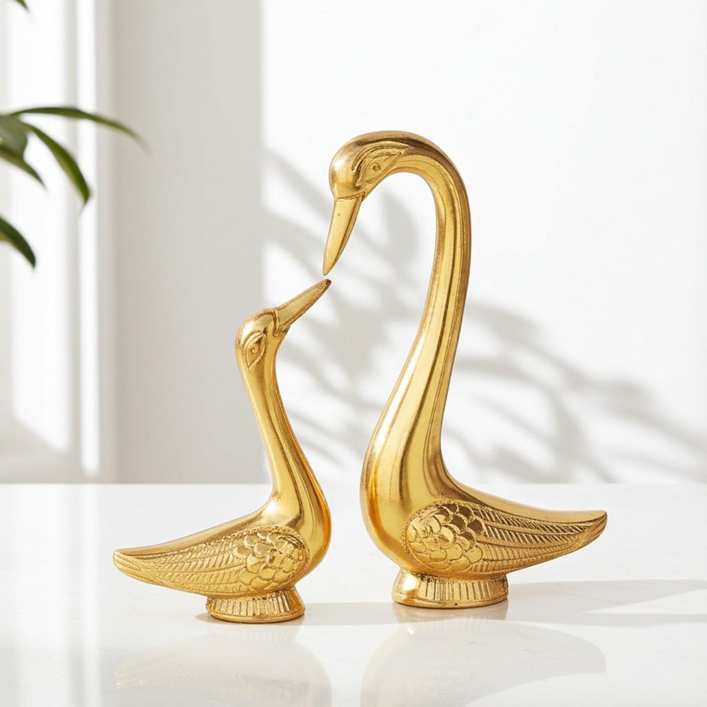 Aluminium Decorative Showpiece Duck Pair Statue (ASMAS225 G)