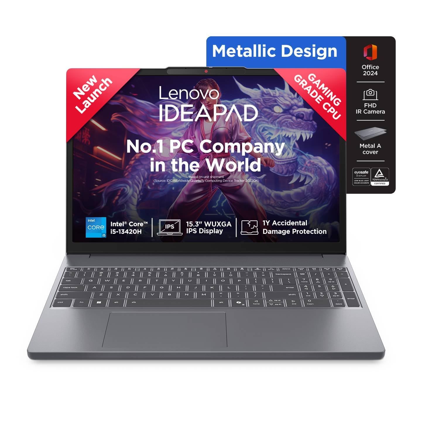 Lenovo IdeaPad Slim 3 13th Gen Intel Core i5-13420H 15.3"(38.8cm) WUXGA IPS Laptop(16GB RAM/512GB SSD/Win 11/Office Home 2024/Backlit/1Yr ADP Free/Top Metal Cover & IR Camera/Grey/1.6Kg), 83K100CGIN Lenovo IdeaPad Slim 3 13th Gen Intel Core i5-13420H 15.
