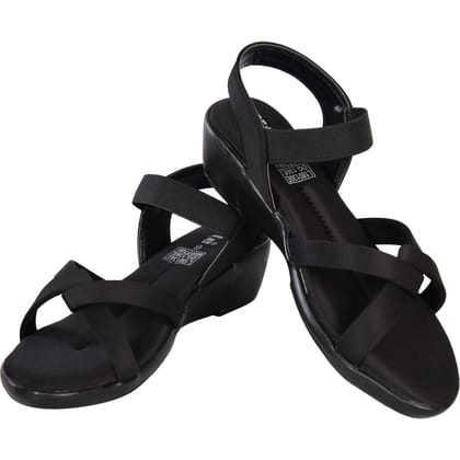 ELITE Women's Comfort Sandals - Elastic Cross Strap|Low Wedge Heel - Black