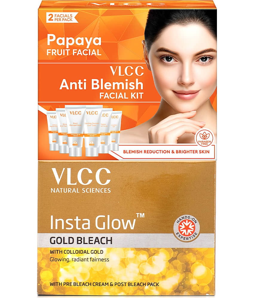 VLCC Papaya Fruit Kit & Gold Bleach 2 Times Use Facial Kit For All Skin Type Papaya 90 ( Pack of 2 )