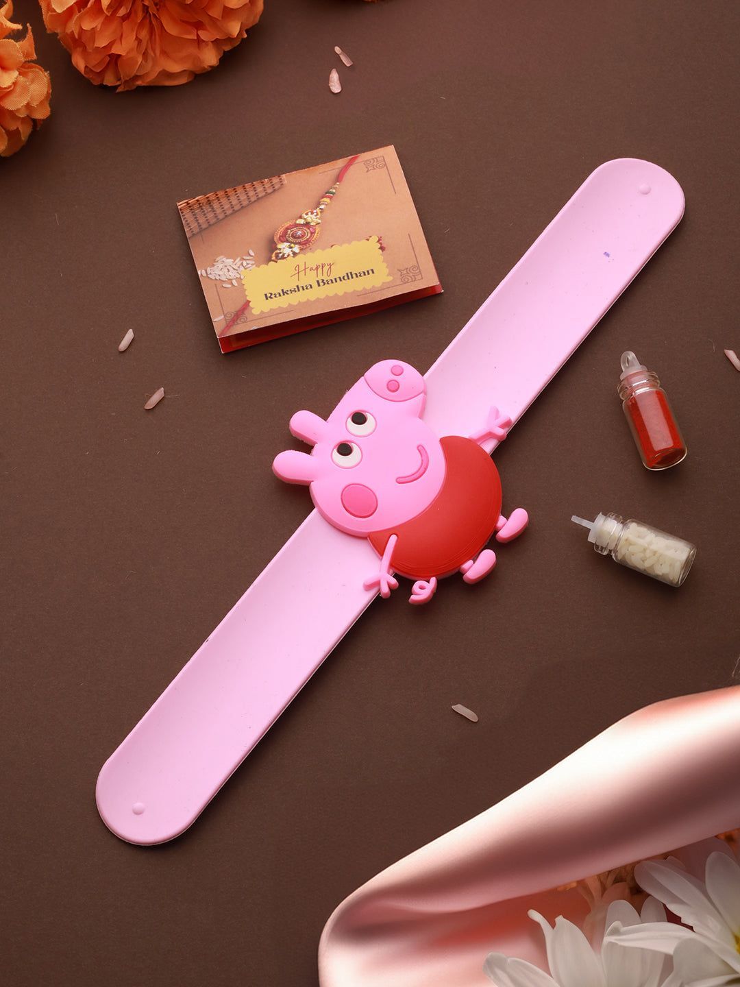 Peppa  Pig Wrist Slap Band Kids Toy  Rakhi With Roli Chawal