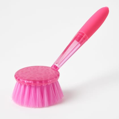 Pink Kitchen Sink & Wash Basin Handy Scrubber Brush � Round Bristle Head � Durable Nylon Bristles � 6-Inch Ergonomic Handle � Multipurpose Cleaning Tool for Dishes, Tiles & Bathroom