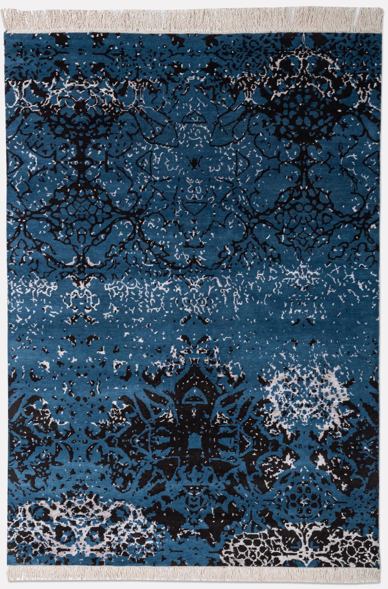 Neu Looms Tiffany Area Rug – Deep Teal & Black Distressed Damask Design (Size 6x9, Blue-Grey)