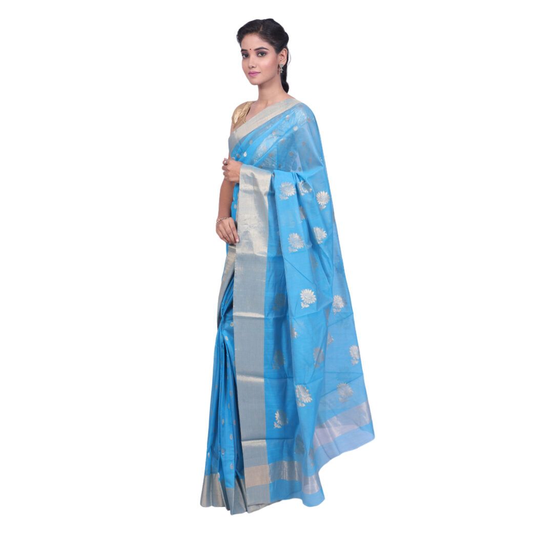HANDLOOM CHANDERI SAREE- MERCERISED(COTTON+SILK MIX) WITH BLOUSE (SKU - 1SC105080621 SAREE- 85)