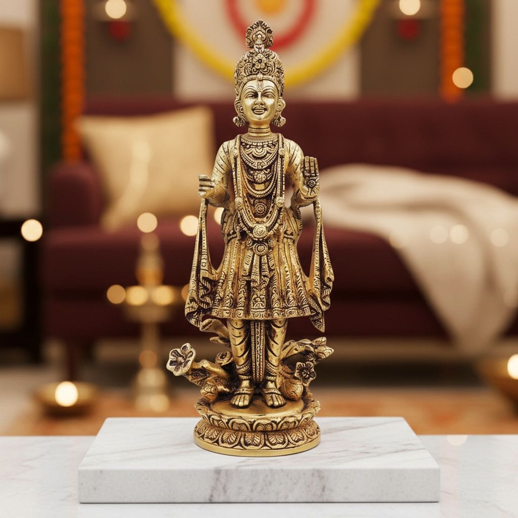 Handcrafted Brass Swaminarayan Statue | Spiritual Home Decor, Height : 12.5 Inch (BSMAS1582 E)