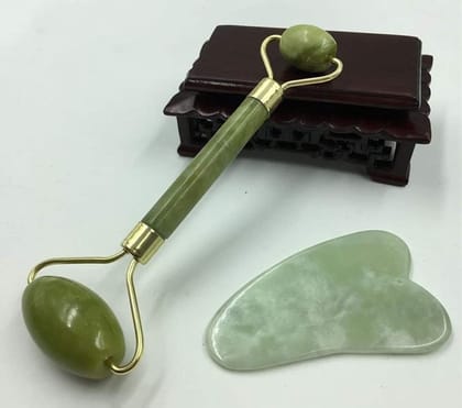 Marble Jade Roller Face Massager | Double Rollers for Face, Eye, Neck & Foot | Anti-Aging & Blood Circulation Tool (Green)