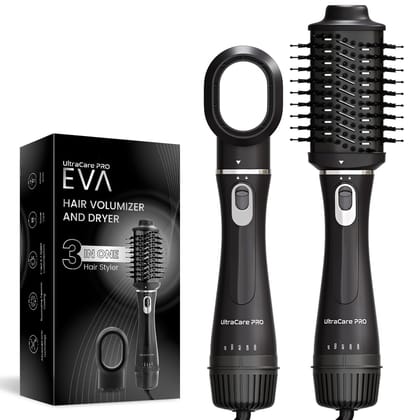 UltraCare PRO EVA Hair Volumizer and Dryer - 3 in 1 Hair styler- Dryer, Straightener & volumizer - 360* Air flow, Ionic technology, charcoal Bristles - Smooth, Frizz-Free, Voluminous Hair, 1200Watt UltraCare PRO EVA Hair Volumizer and Dryer - 3 in 1 Hair