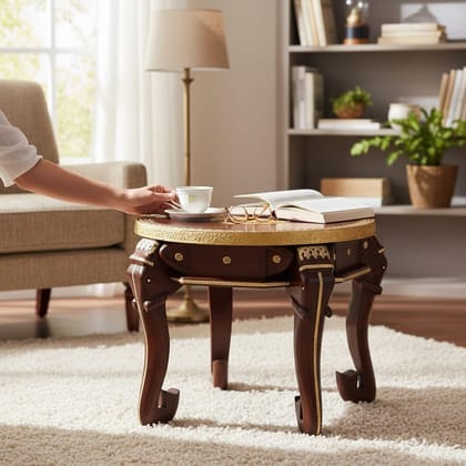 PREET GALLERY Handcrafted Wooden Elephant Leg Side Table with Brass Inlay - Traditional Indian Round Accent Table for Living Room & Home Decor,Elephant Table with Brass Inlay PREET GALLERY Handcrafted Wooden Elephant Leg Side Table with Brass Inlay - Traditional Indian Round Accent Table for Living Room & Home Decor,Elephant Table with Brass Inlay