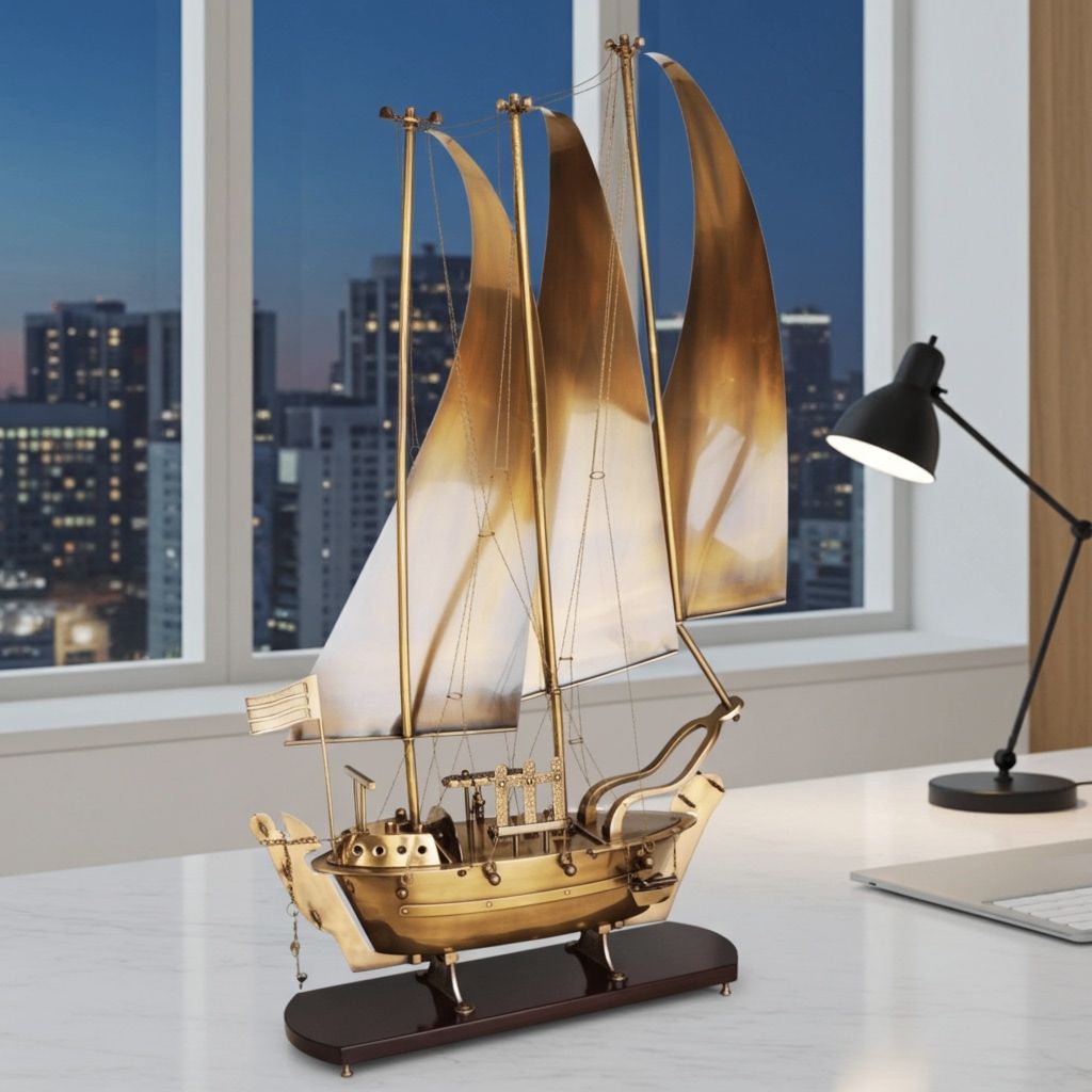 Brass Sailing Ship Model – Nautical Ocean-Themed Home Decor, Height : 49 Inch (MRMAS172 E)