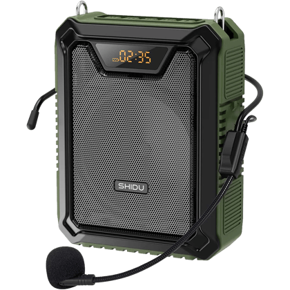 Shidu M808 - Wired Portable Voice Amplifier with LED Display and Speaker (GREEN)