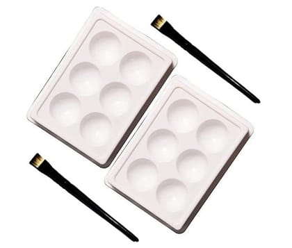 Elecsera Facial Cosmetic 6 Cups Tool Tray Plastic Washable For Salon, White Colour Tray with Eyeshadow/Lipstick Brush (4 Items in the set)