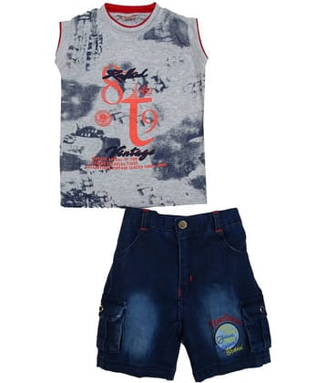 Zadmus Pack of 1 Boys Denim T-Shirt & Shorts Set ( Red )