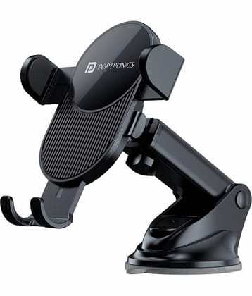 Portronics Clamp M3 Adjustable Car Mobile Phone Holder Stand for Dashboard & Windshield, 360degree Rotational, Strong Suction Cup, Compatible with 4 to 6 inch Devices(Black)
