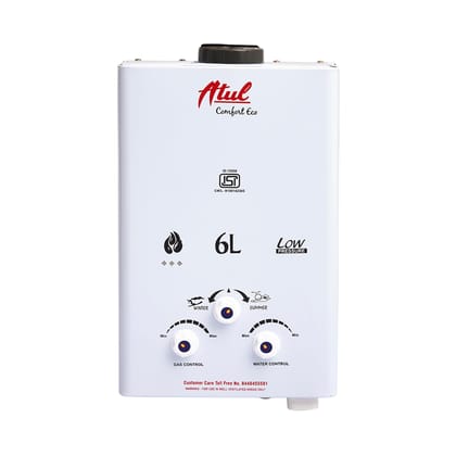 Atul® 6 Litre LPG Gas Geyser for Bathroom | 9-Layer Advanced Safety | Summer-Winter Mode | Flame & Water Control Knob | Child Safety Lock | Geyser Water | ISI Mark certified | White | valentine gift Atul® 6 Litre LPG Gas Geyser for Bathroom | 9-Layer Adv