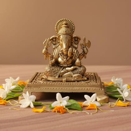 Sukh Sehaj Brass Shree Ganpati & Murti Chowki Worship Combo Set: Prarambh
