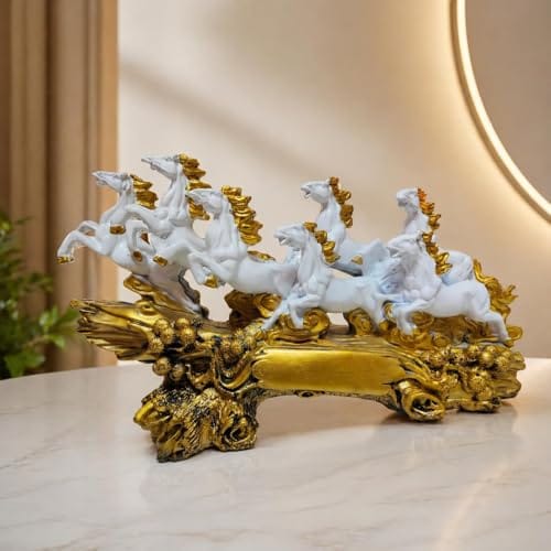 Seven Running Horses Showpiece, Polyresin Vastu Decorative Figurine for Home Decor, Office Table, Living Room,