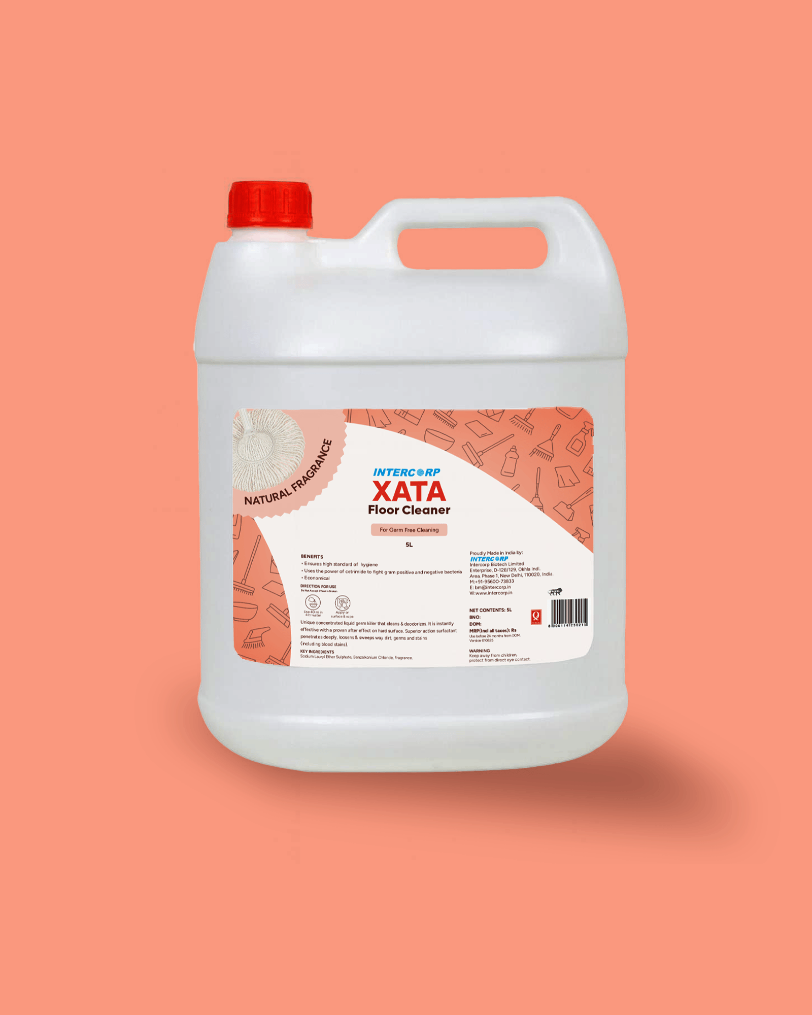 INTERCORP XATA Disinfectant Floor Cleaner, 5 Liter Jumbo Saver Pack