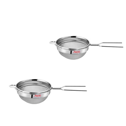 RK Sayti Stainless Steel Round Strainer, 304 Grade Single Mesh, Premium Polish, Pack of 2 (Medium and Large)