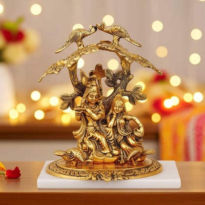 Aluminium Radha Krishna Idol Under Tree – Decorative Showpiece, Height : 8 Inch (ASMAS134 G)