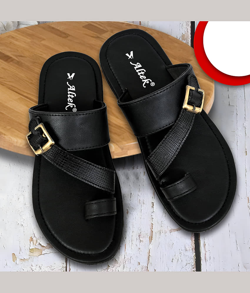 Altek Black Men's Leather Slipper