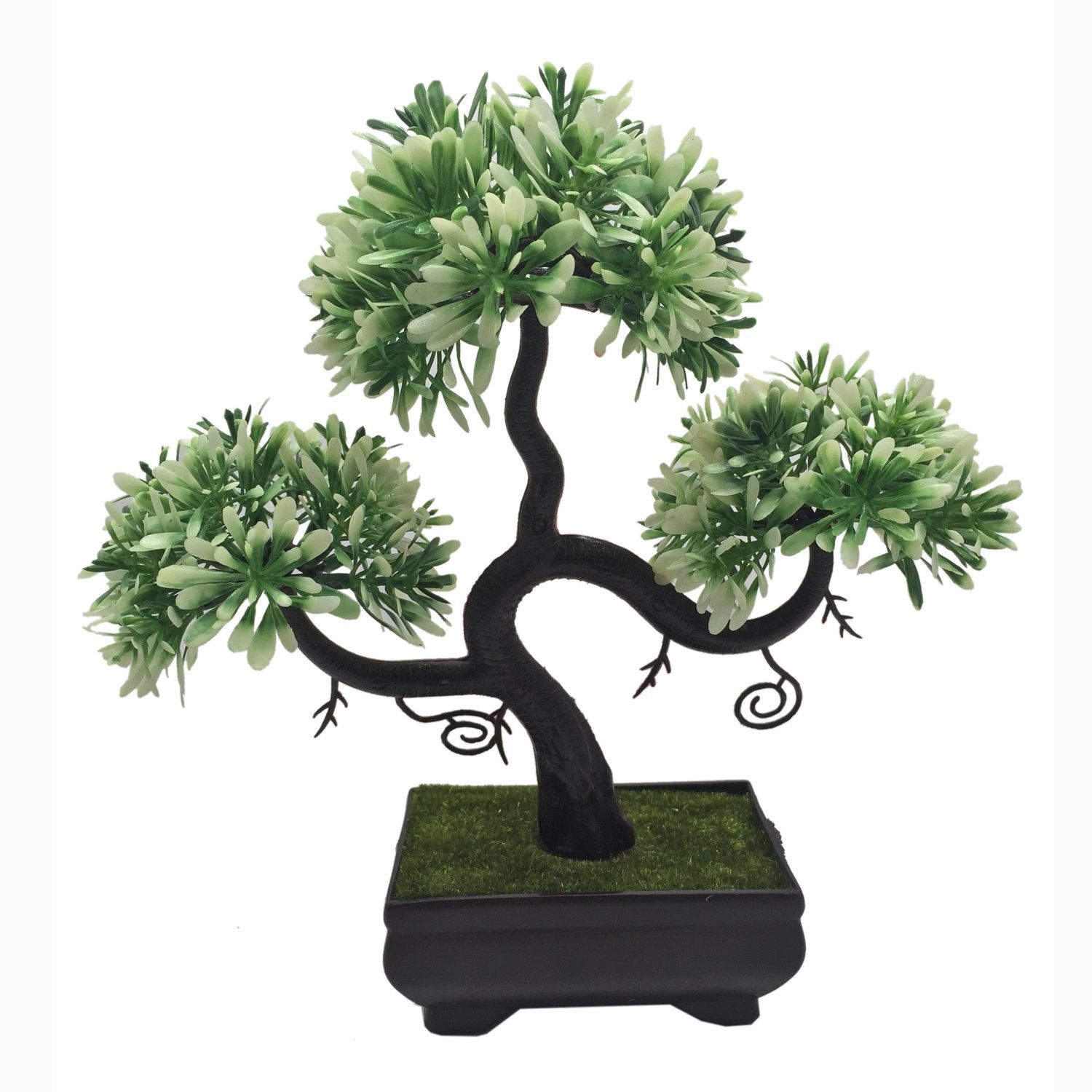 FOLIYAJ S Shaped Artificial Bonsai Tree with Green and White Leaves