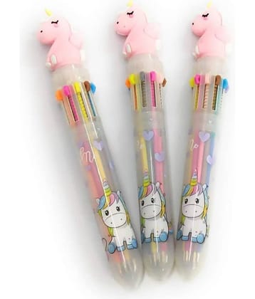 1953 YESKART- UNICORN 10 in 1 Multicolor Pens Red, orange, yellow, green, light blue, dark blue, purple, brown, pink, black, total 10 different vivid colors of inks in 1 barrel ballpoint pen for you to change them at will.