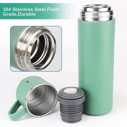 Green Stainless Steel Vacuum Flask with 2 Cups