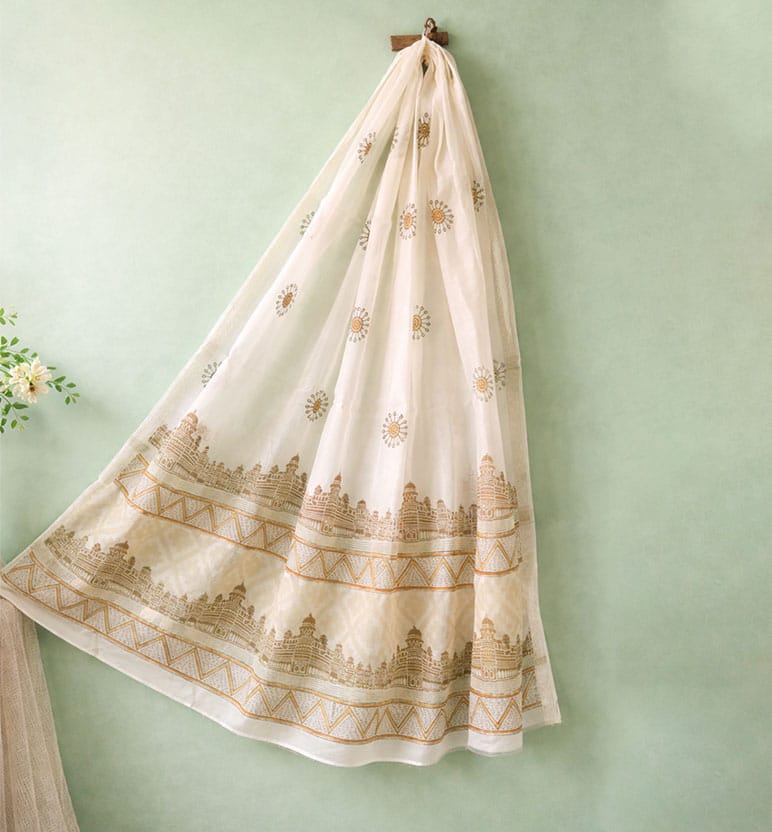 Block Printed Chanderi Stole – Heritage Motif