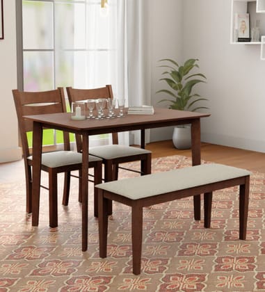 Eros Furniture Bluebell Solid Wood 4 Seater Dining Table with Matching Wooden Bench