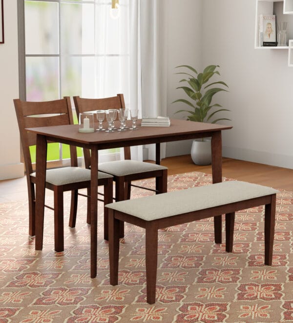Eros Furniture Bluebell Solid Wood 4 Seater Dining Table with Matching Wooden Bench