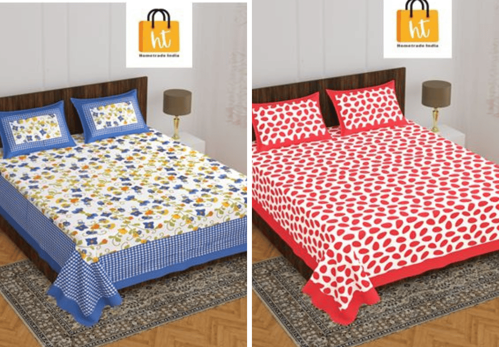 2201-Hometrade India- Standard Double Size (90*100 in )-Combo Jaipuri Double bedsheet With Matching Pillow Cover