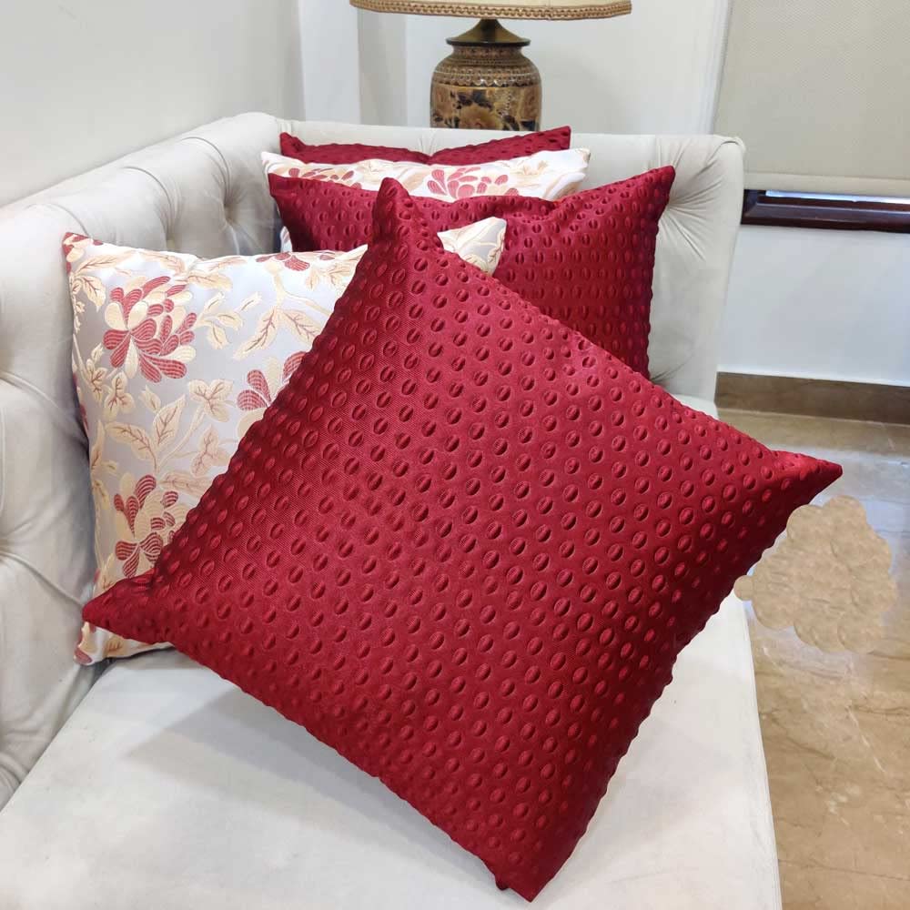 GOODVIBES Maroon Damask / Self Design / Woven Zipper Square Cushion Covers (24x24 inch or 60 x 60 cm) Set of 5