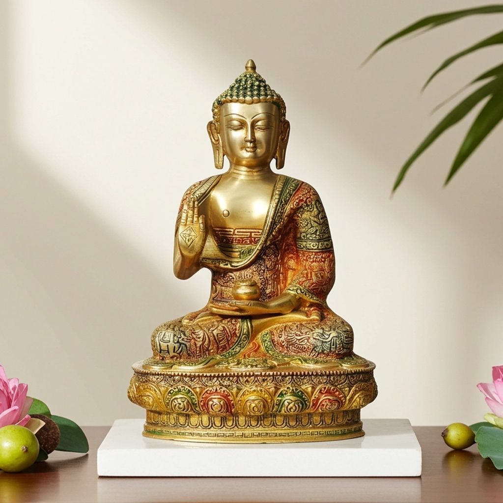 Brass Buddha Large Statue - Premium Decorative Idol, Height : 12.5 Inch (BSMAS660 B)