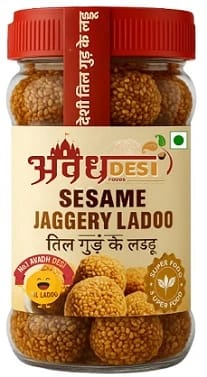 AVADH DESI FOODS - Sesame Jaggery Ladoo  Traditional White Til Gud Sweet 250 G