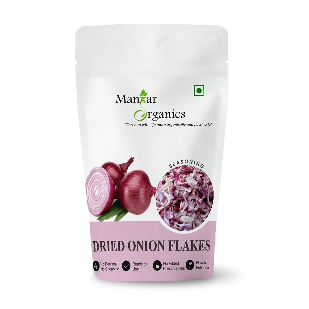ManHar Organics Dried Onion Flakes | Dehydrated Red Onion | Flavorful & Aromatic | Ideal for Seasoning, Curries, Soups & Instant Cooking - 100gm
