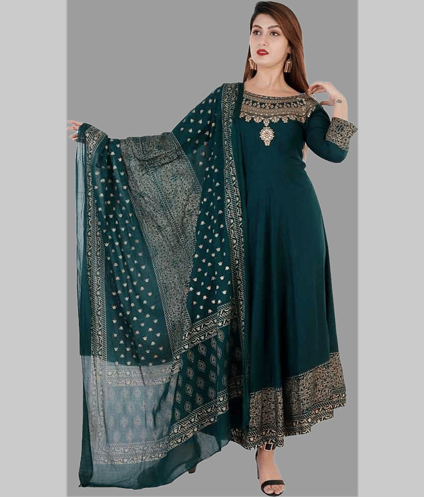 Smien Rayon Printed Anarkali Women's Kurti - Green ( Pack of 1 )