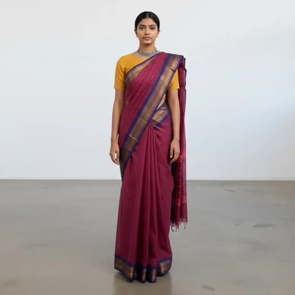 Kanchipuram Handloom Cotton-Silk Saree in Magenta Pink with Zari Border Kanchipuram Handloom Cotton-Silk Saree in Magenta Pink with Zari Border