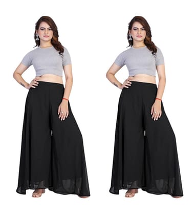 Generic Women's Georgette Solid High-Rise Wide Leg Flared Palazzo Pants with Elastic Waist, Ankle Length Trousers for Daily, Office and Casual Wear (Black, 2XL, Pack of 2, Design 67541) Generic Women's Georgette Solid High-Rise Wide Leg Flared Palazzo Pants with Elastic Waist, Ankle Length Trousers for Daily, Office and Casual Wear (Black, 2XL, Pack of 2, Design 67541)