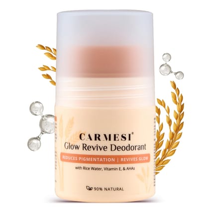 Carmesi Glow Revive Underarm Roll On Deodorant for Women | Brightens Skin, Reduces Pigmentation, Controls Odour | Rice Water, Vitamin E, 2% w/w Salicylic Acid & AHAs | 90% Natural | No Alcohol & Aluminium | 50 ml Carmesi Glow Revive Underarm Roll On Deod