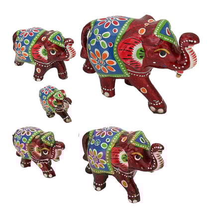 DreamKraft Paper Mache Handmade Elephant Showpiece Figurine (Pack of 5, Red)