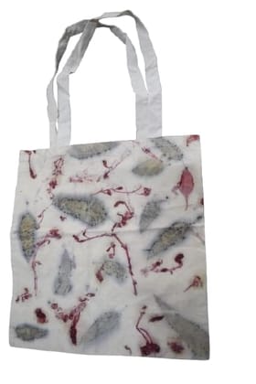 TULIP Traditional Artisians' Upliftment Livelihood Program Reusable Shopping Tote Bag, White with Floral Leaf Print, Fabric Shoulder Bag