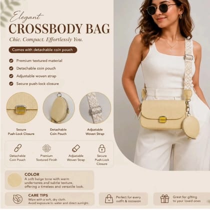 Soft Beige Crossbody Bag With Coin Pouch
