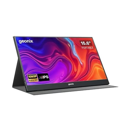 GEONIX 15.6" Portable Monitor  Full HD 1080p IPS, 100% sRGB, Ultra Slim, USB-C & HDMI, Dual Speakers, Kickstand  Compatible with Desktop, Laptop, Phone