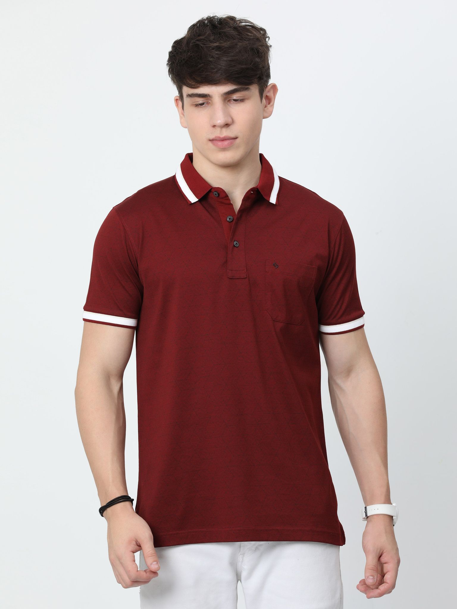 Classic Polo Mens Cotton Half Sleeves Floral Authentic Fit Polo Neck Maroon Color T-Shirt | Swank - 10 A Af P